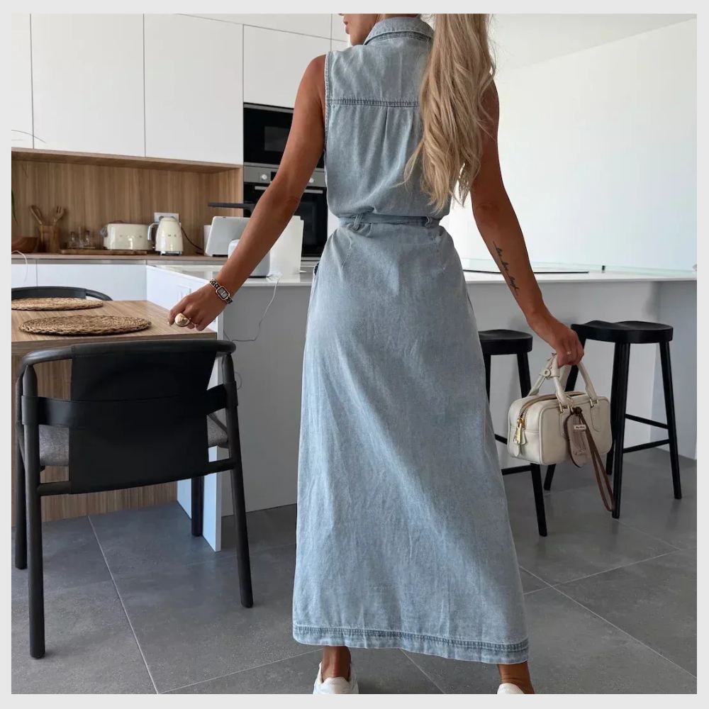 Long Denim Dress with Button Details