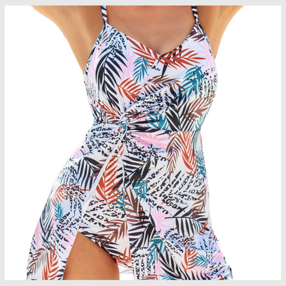 One-Piece Swimsuit with V-Neckline and Tummy Control – Feminine Beachwear