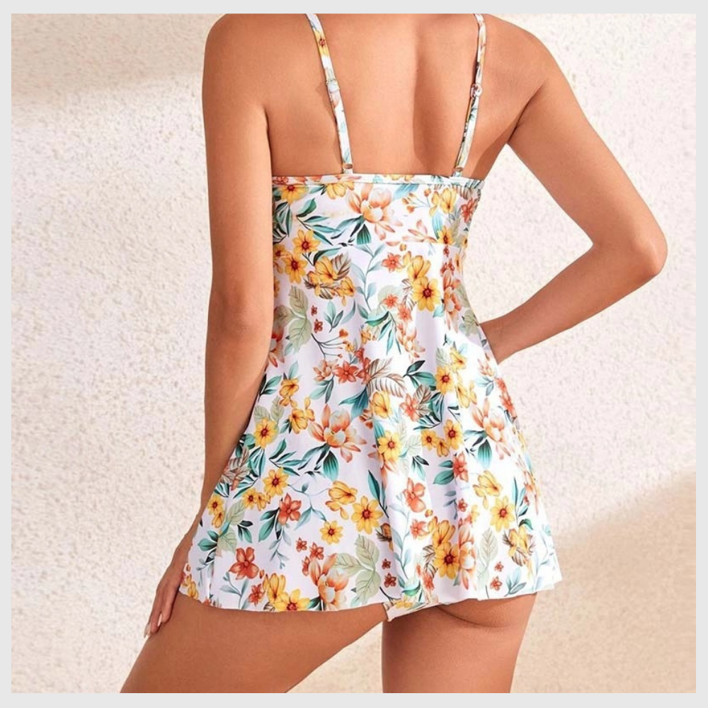 One-Piece Swimsuit with V-Neckline and Tummy Control – Feminine Beachwear