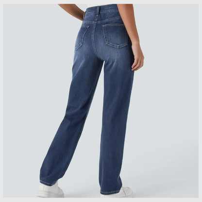 High-waisted, elastic, and comfortable pants.