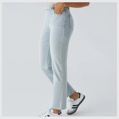 High-waisted, elastic, and comfortable pants.