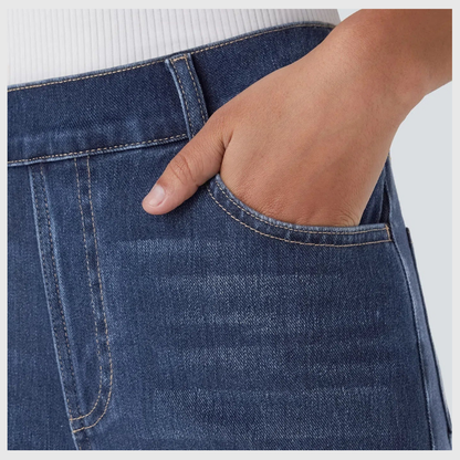 High-waisted, elastic, and comfortable pants.
