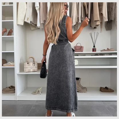 Long Denim Dress with Button Details