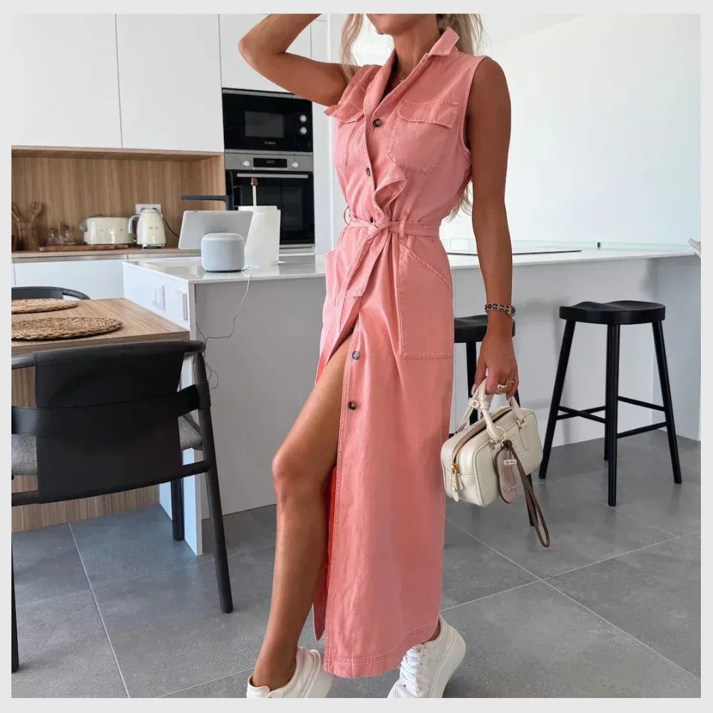 Long Denim Dress with Button Details
