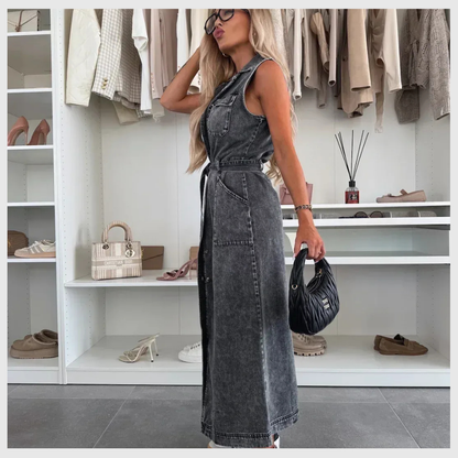 Long Denim Dress with Button Details