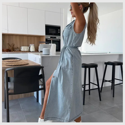 Long Denim Dress with Button Details