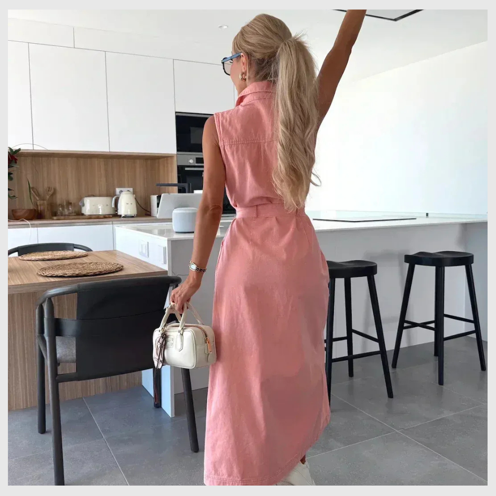 Long Denim Dress with Button Details