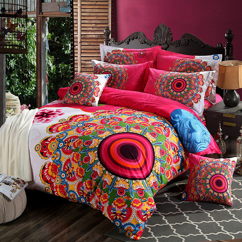 Boho-Inspired Printed Duvet Cover Set with Pillowcases (3-Piece Ensemble)