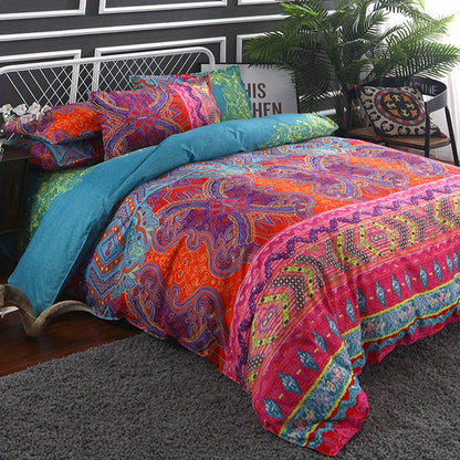 Boho-Inspired Printed Duvet Cover Set with Pillowcases (3-Piece Ensemble)