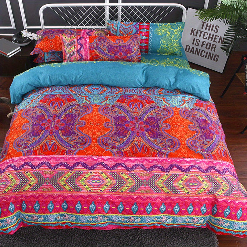 Boho-Inspired Printed Duvet Cover Set with Pillowcases (3-Piece Ensemble)