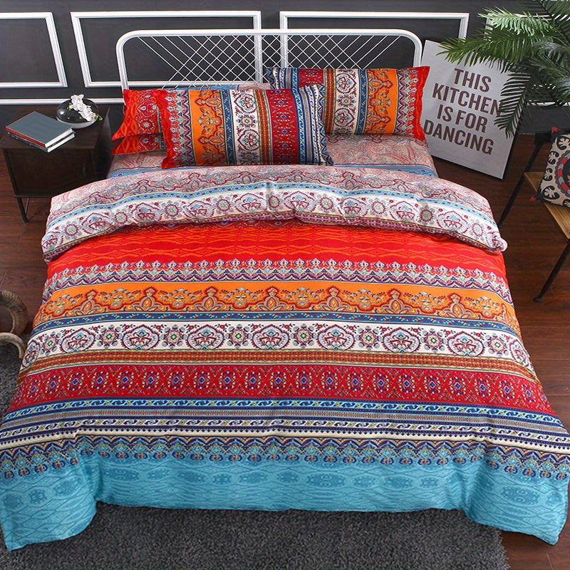 Boho-Inspired Printed Duvet Cover Set with Pillowcases (3-Piece Ensemble)