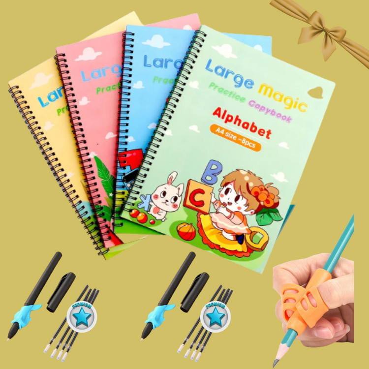 4  Magic Practice Copybooks (Alphabet + Math +Drawing +Numbers )