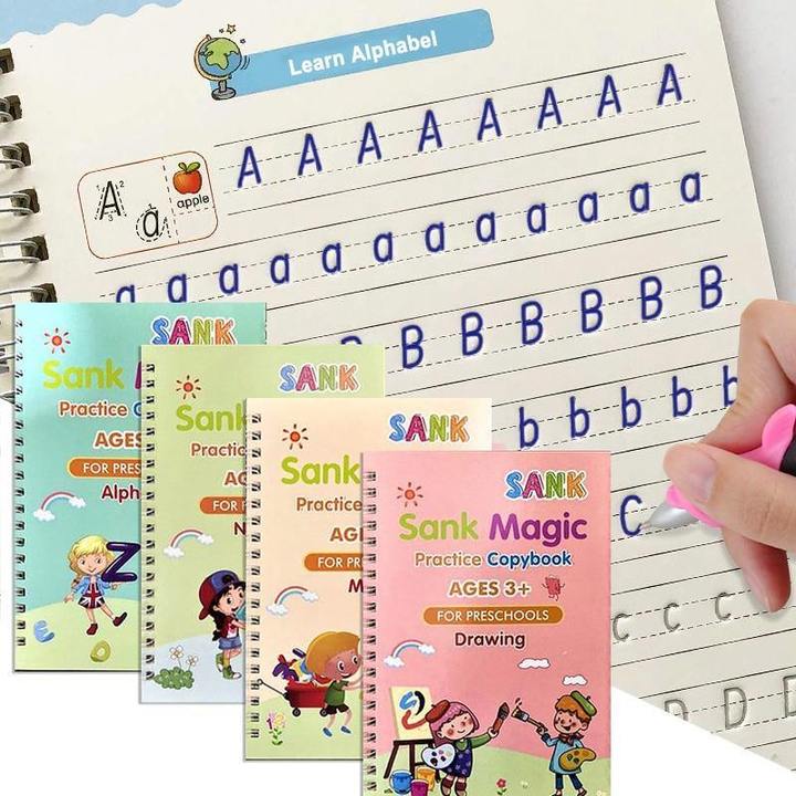 4  Magic Practice Copybooks (Alphabet + Math +Drawing +Numbers )